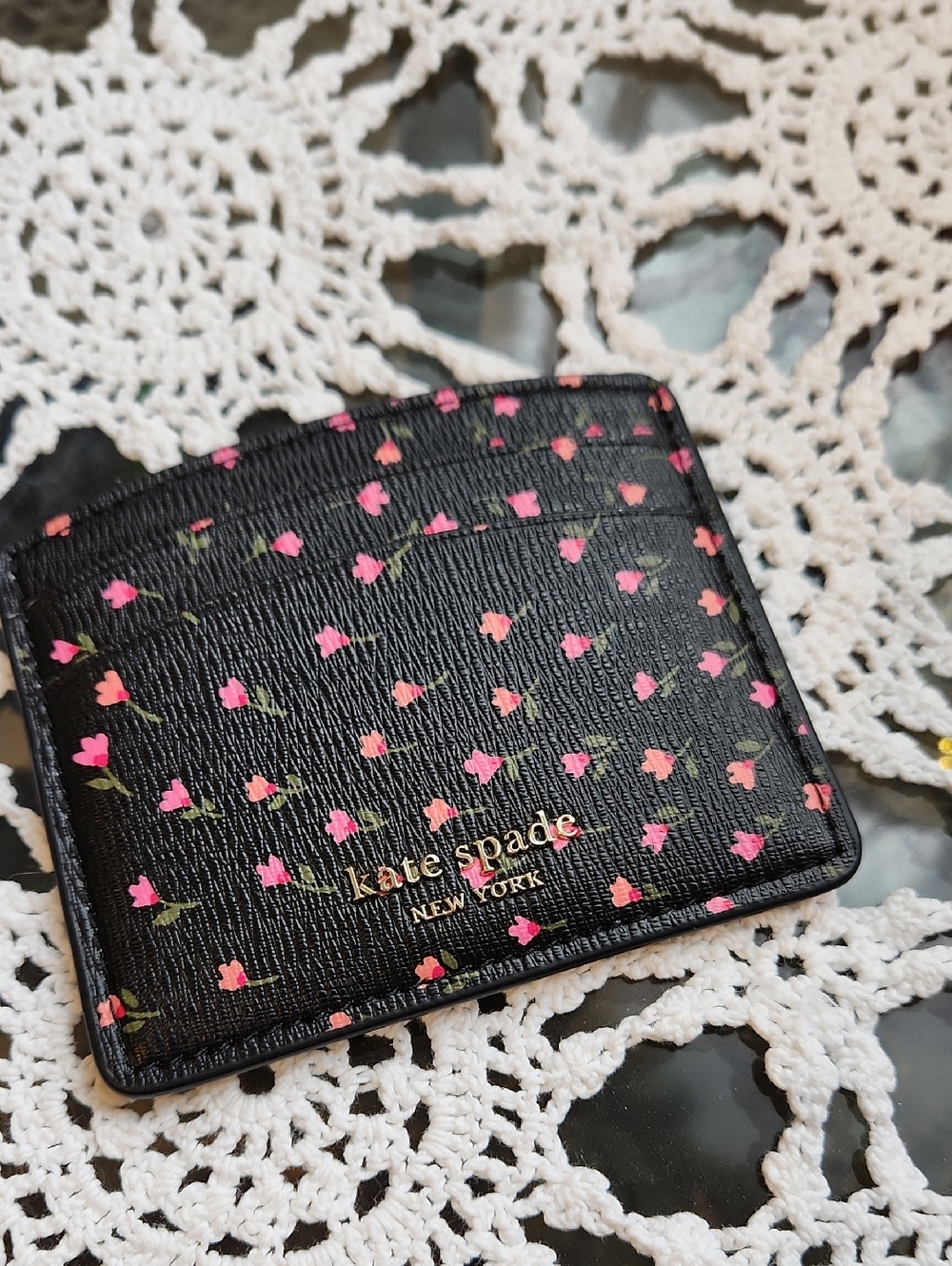 Kate Spade Black Cardholder with Pink Floral Print